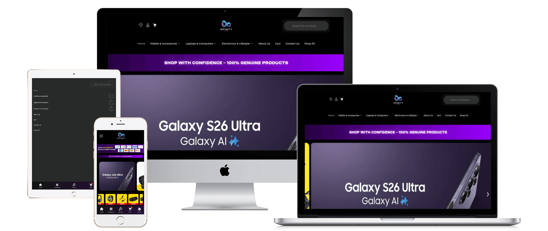 Infinity Store website responsive mockups