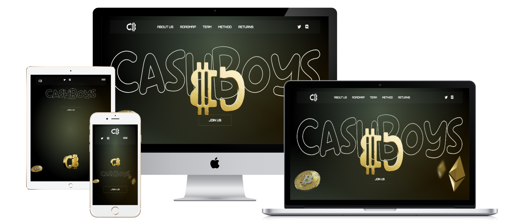CASH BOYS responsive website mockups